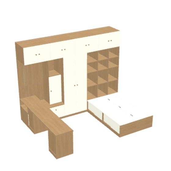 Functional U-Shaped Tatami Wardrobe Combo 3D Model in Earth Color