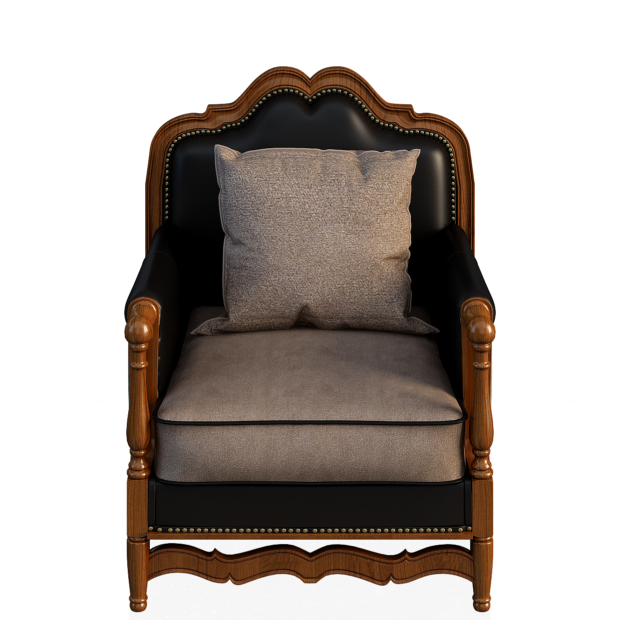 Vintage Armchair 3D Model – Classic Wood and Leather