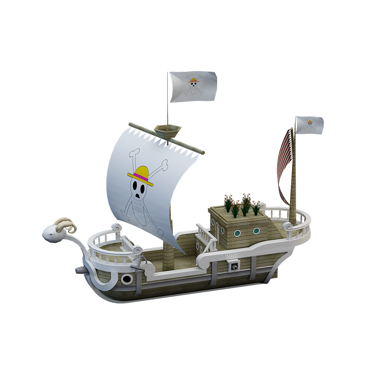Pirate Ship 3D Model – Low-Poly Wooden Vessel