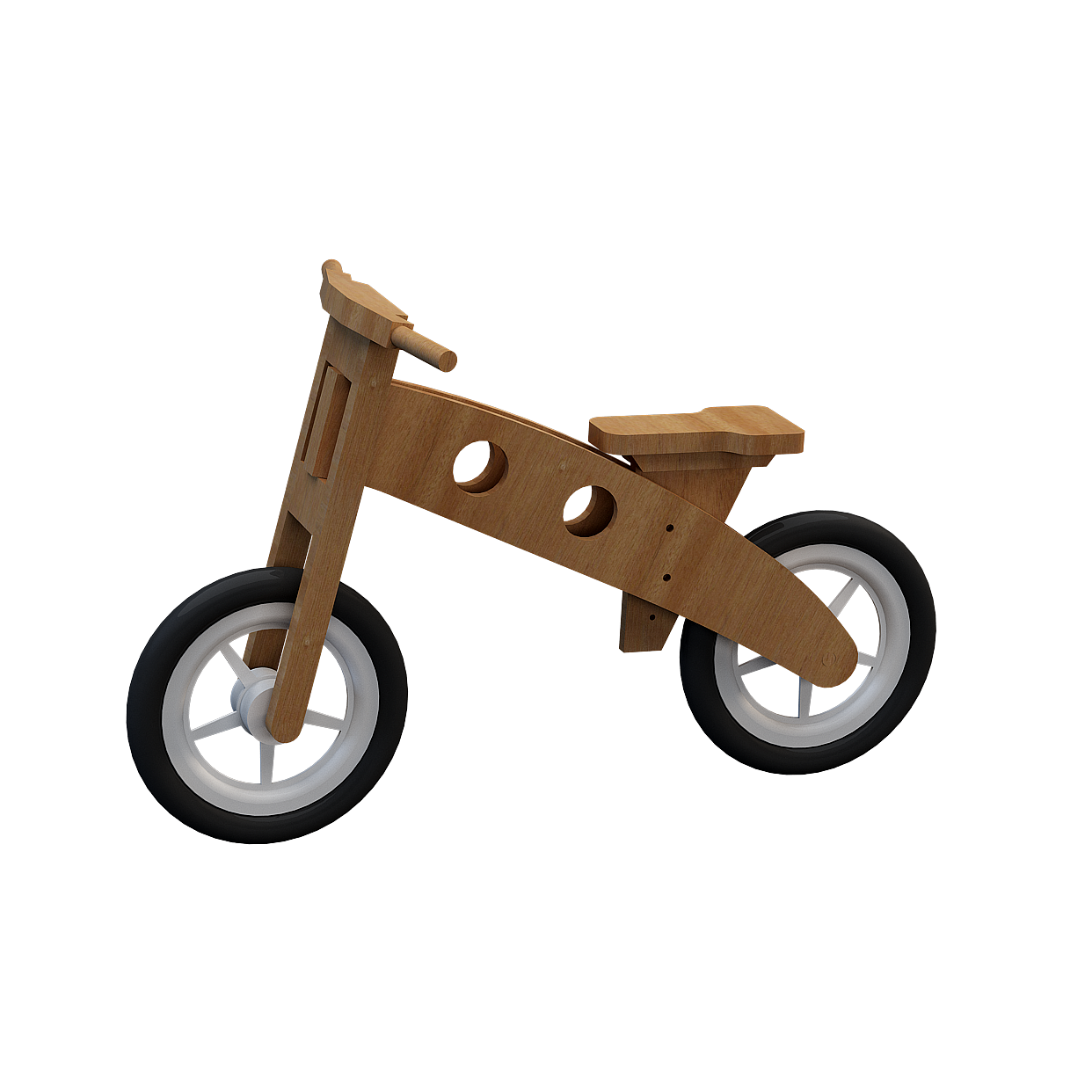 Wooden Balance Bike 3D Model – Low-Poly Rustic Design