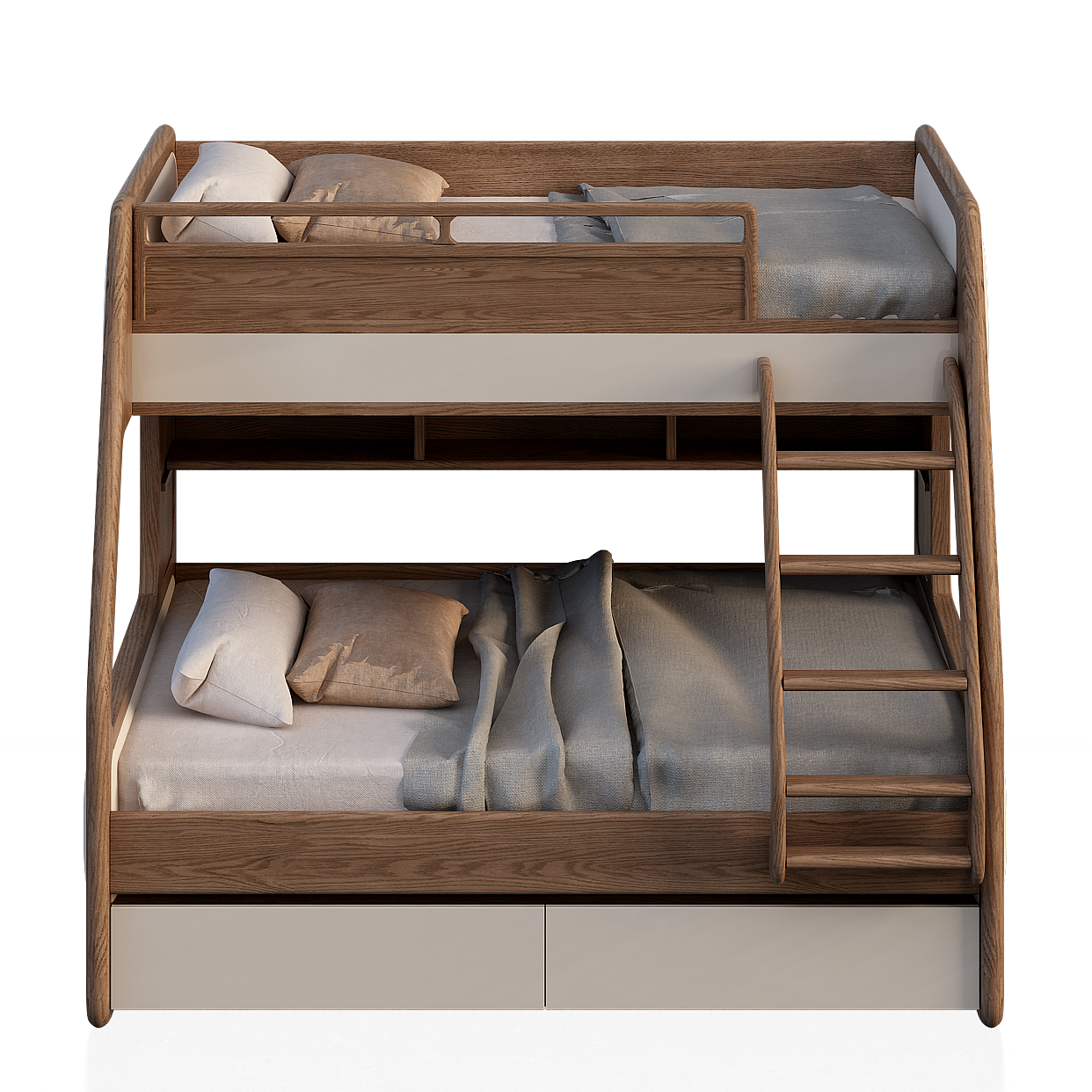 Minimalist Double Deck Bed 3D Model – Low-Poly Wooden Frame