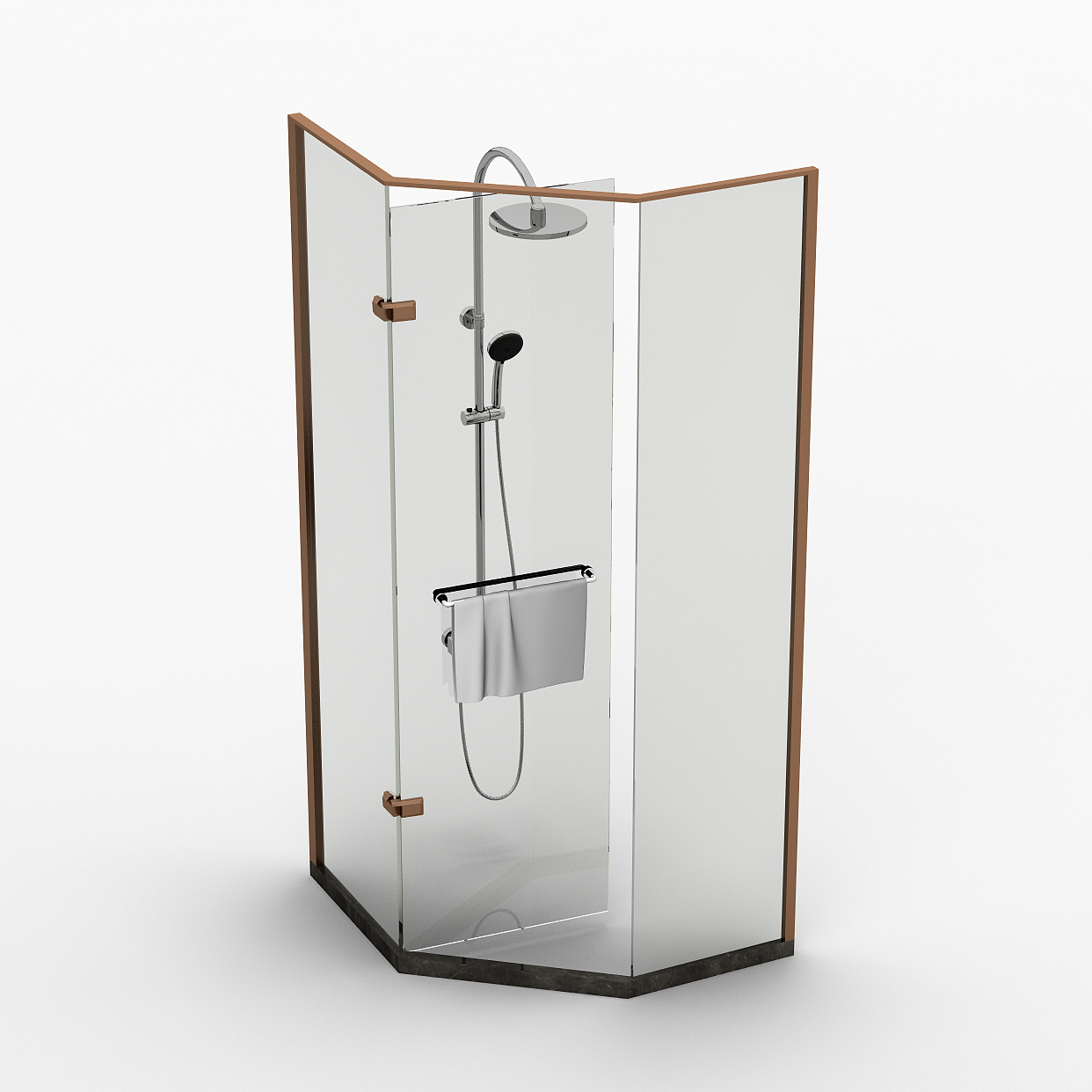 Modern Minimalist Shower 3D Model – Glass & Gold Design