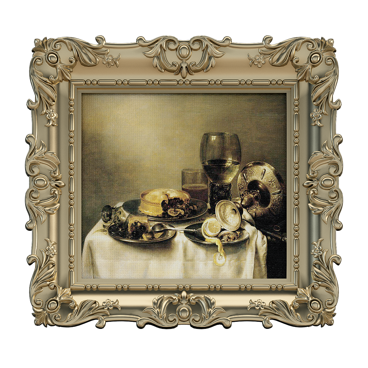 Elegant Still Life 3D Model – Ornate Gold Frame