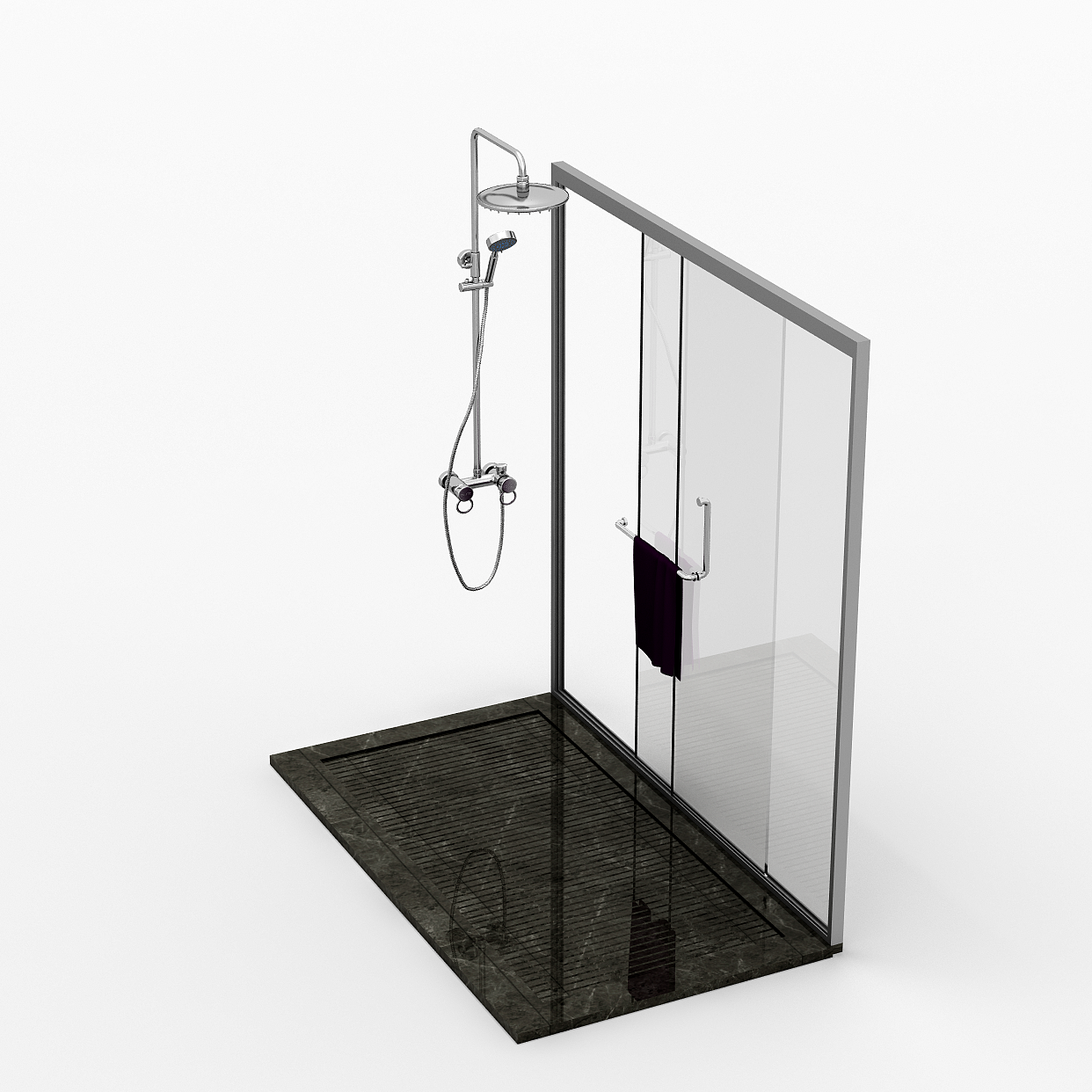 Modern Minimalist Shower Room 3D Model – Low-Poly Design