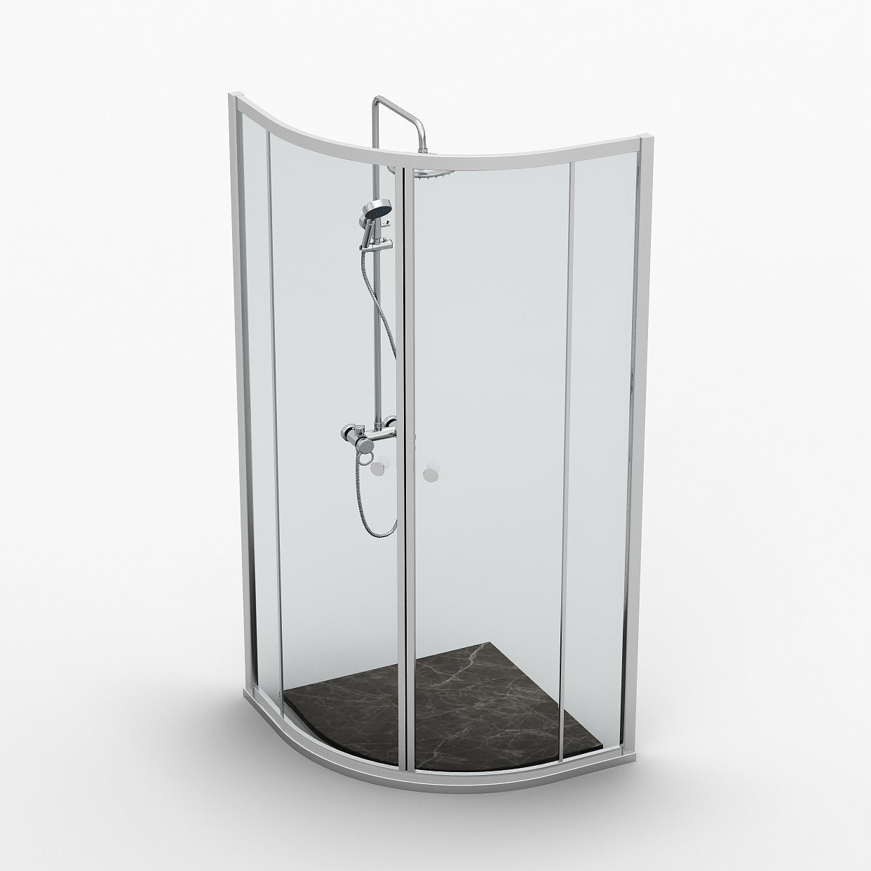 Semi-Circular Shower 3D Model – Minimalist Glass & Metal