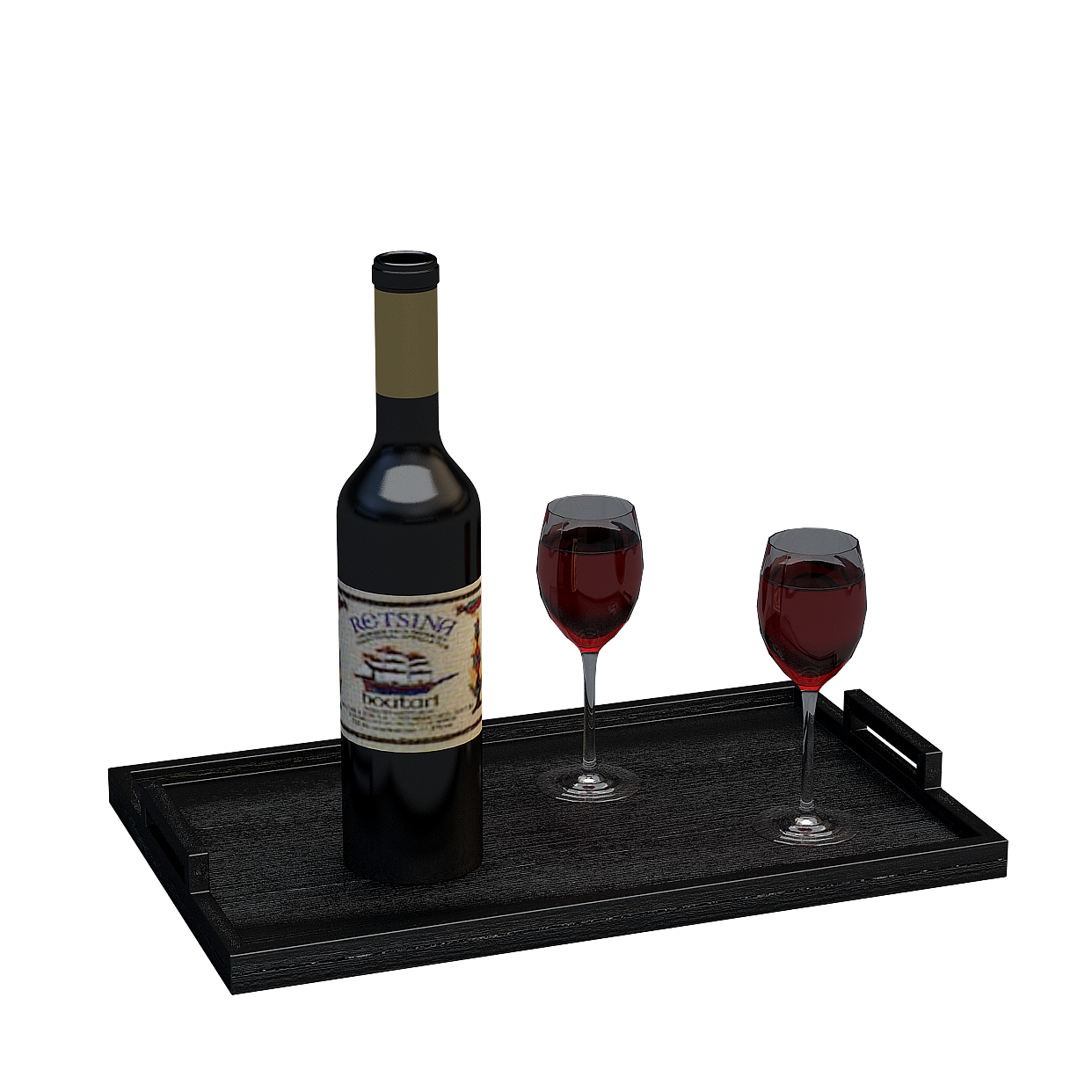 Wine Serving Tray 3D Model – Low-Poly Elegant Design