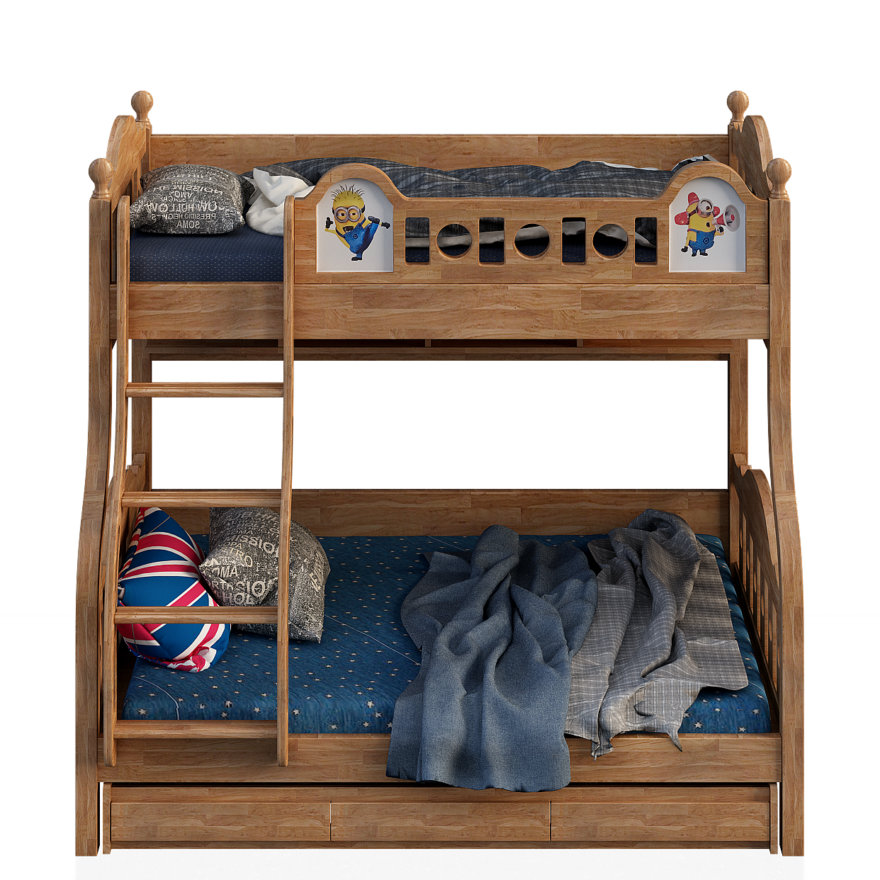 Cozy Kids' Bunk Bed 3D Model – Rustic Wood & Playful Decor