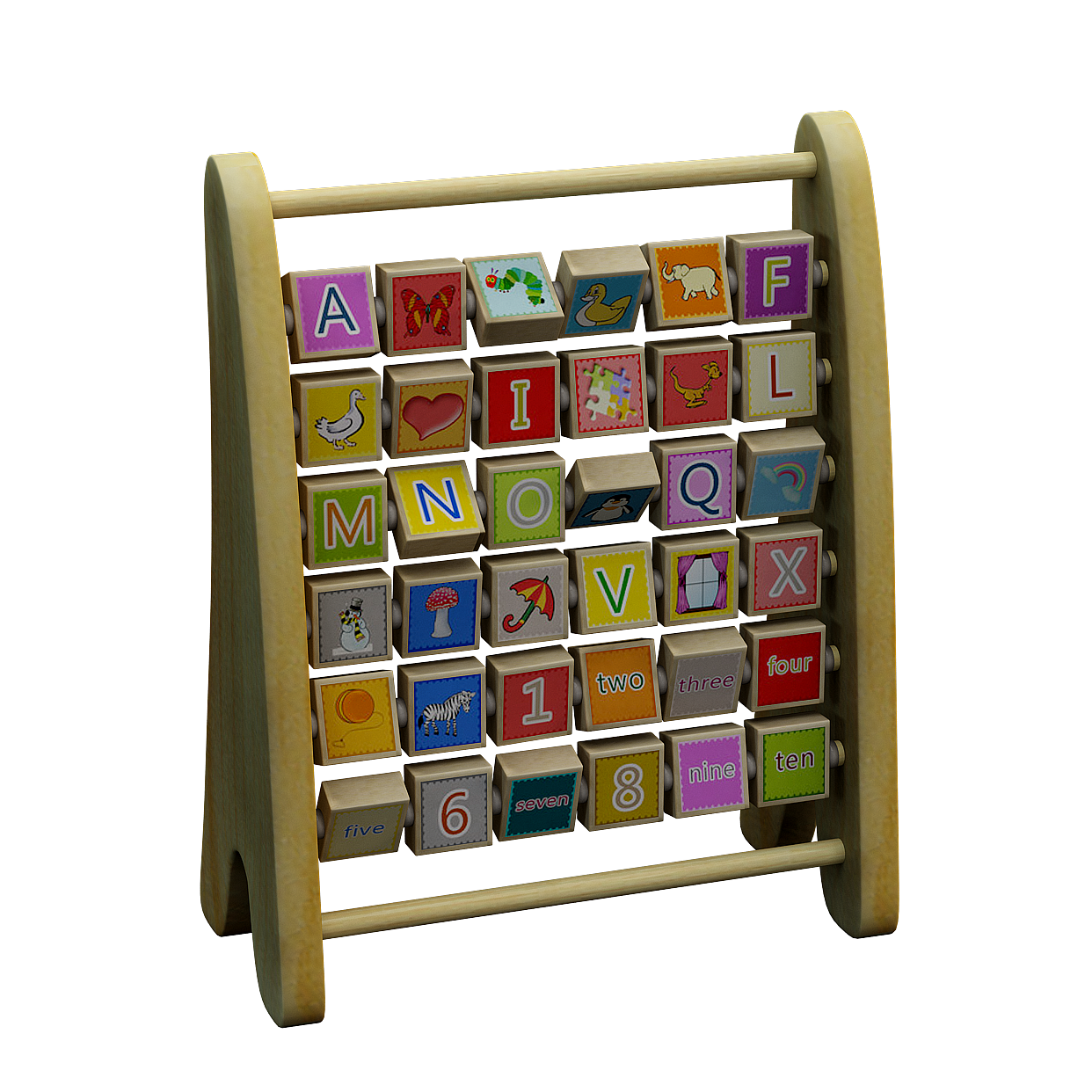 Educational Building Block Rack 3D Model – Colorful Wood Design