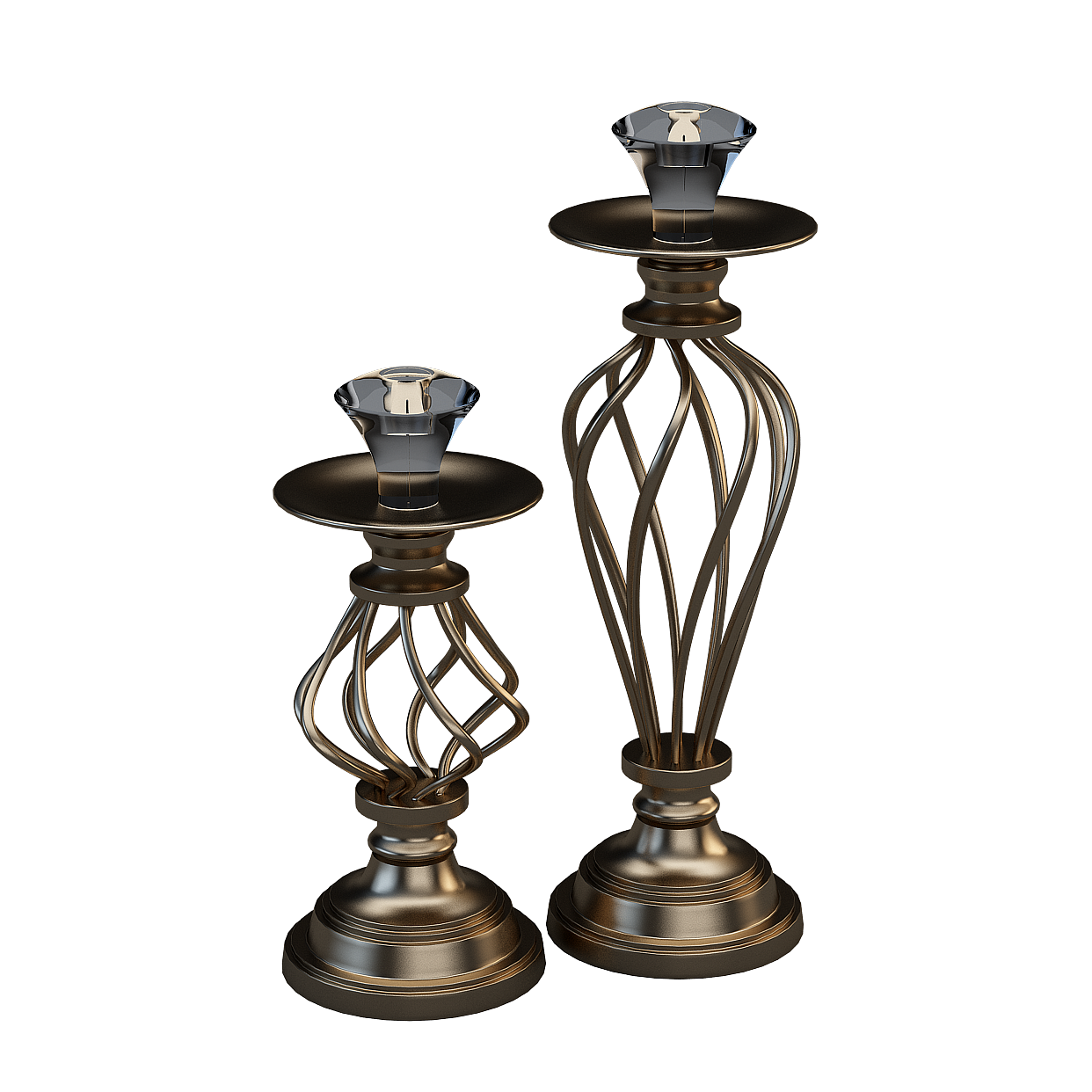 Intricate Candle Holders 3D Model – Metallic Gold & Silver