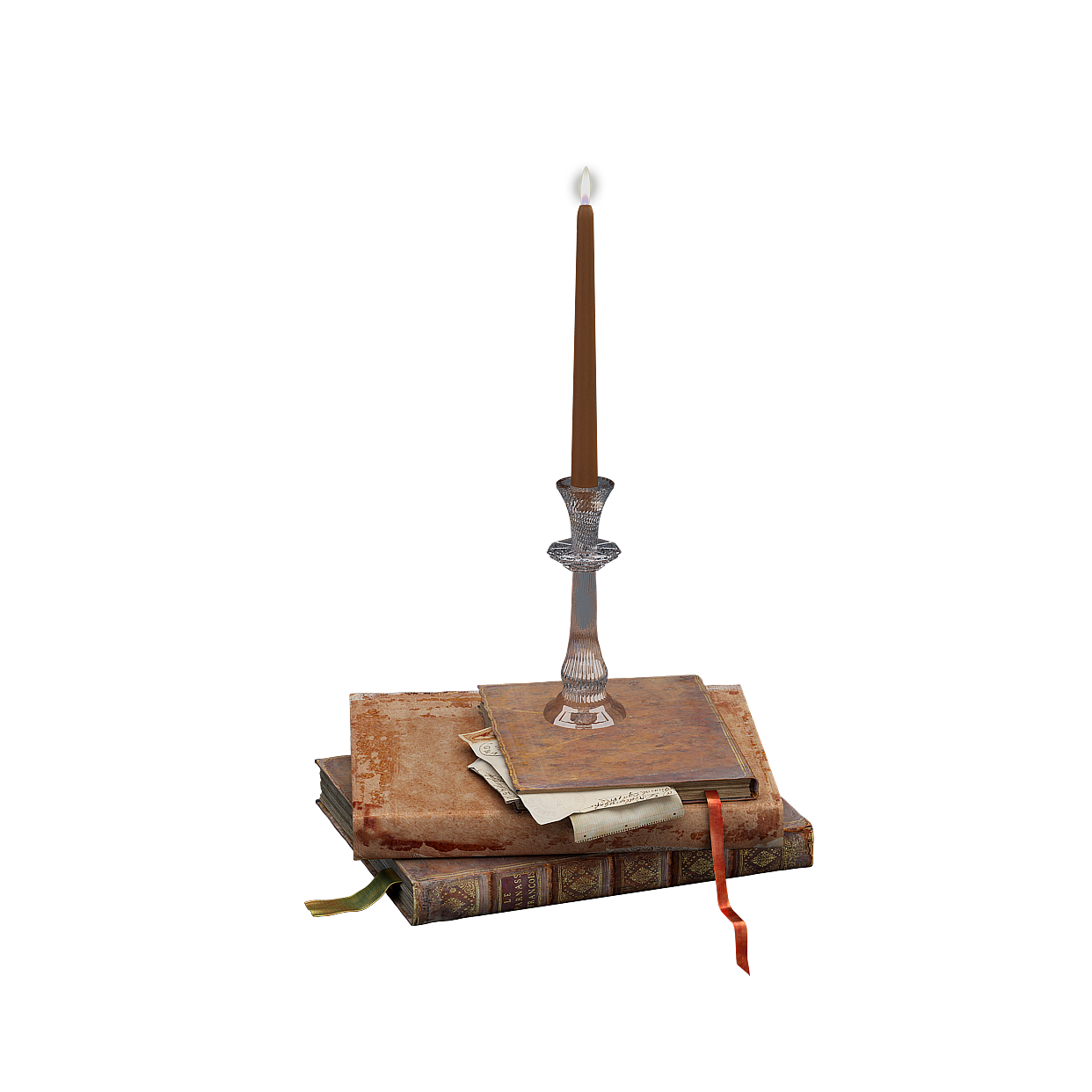 Vintage Candle Holder & Ancient Book 3D Model – Low-Poly Decor