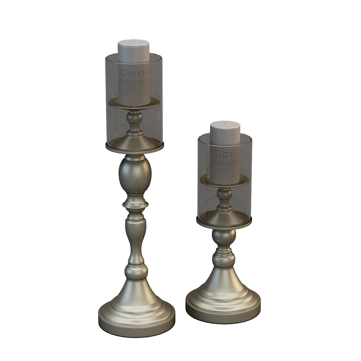 Classic Candle Holder Elegance 3D Model – Silver Glass Design