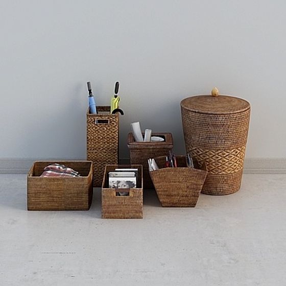 Rattan Woven Laundry Basket 3D Model in Earth Color