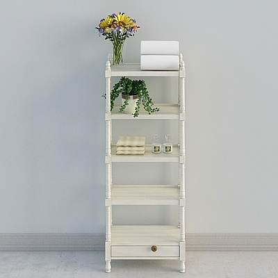 Light-colored Solid Wood Small Single-drawer Five-layer Shelf Set