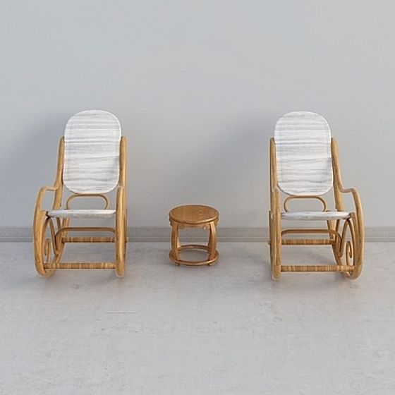 Charming Rattan Rocking Chairs and Stool 3D model