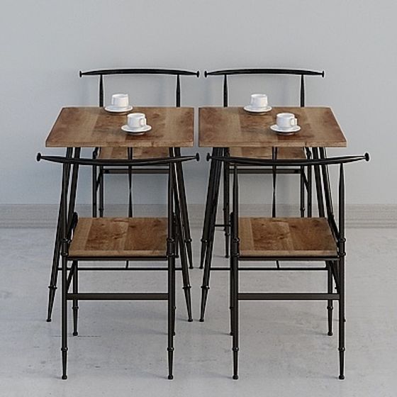 Vintage Industrial Style Dining Table and Chair Set 3D model