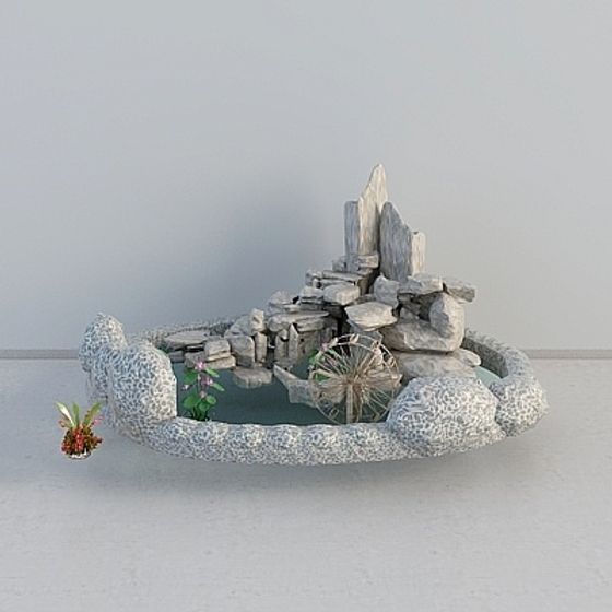 Dreamy Low-Polygon Stone Fountain 3D model