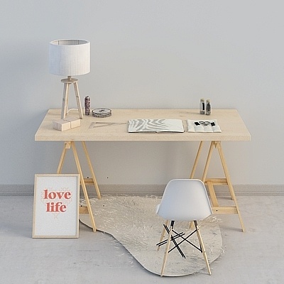 Bureau en fer forgé en plastique et bois de couleur claire IKEA