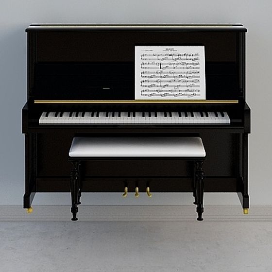 Elegant Classic Upright Piano 3D model