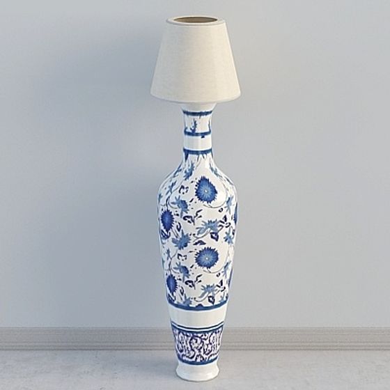 Elegant Blue and White Porcelain Floor Lamp 3D model
