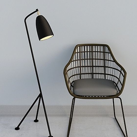 Contemporary Floor Lamp and Chair Ensemble 3D model