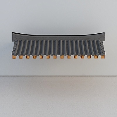 Traditional curved grey roof tile with gold edges on white background