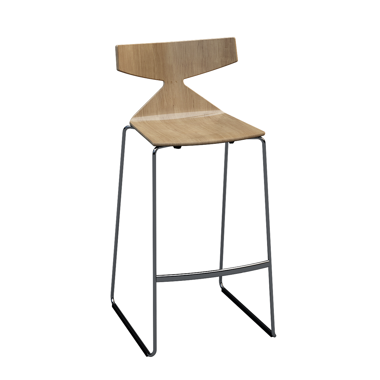 Modern Minimalist Bar Stool 3D Model – Wood and Metal