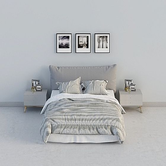 Elegant Earth Color Bed Series 3D Model Combination