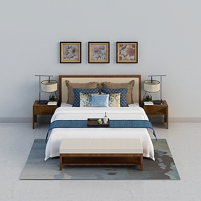 Kujiale - Ensemble de lit double de style chinois