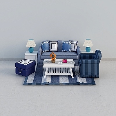 Mediterranean sea blue fabric sofa combination