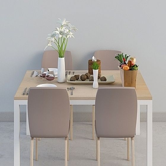 Modern Low-Poly Dining Table and Chairs 3D model