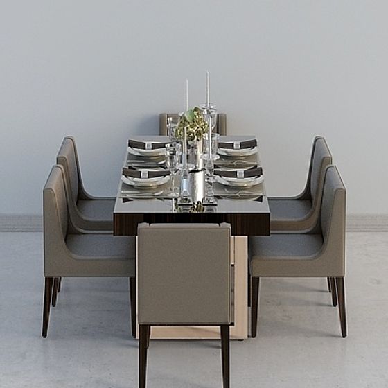 Dining Table Combination 3D Model in Earth Color