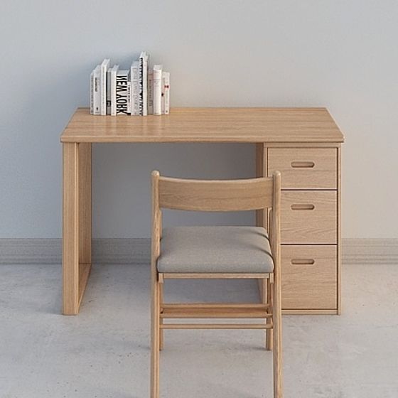 Low Poly Wood Table and Chair Set 3D model