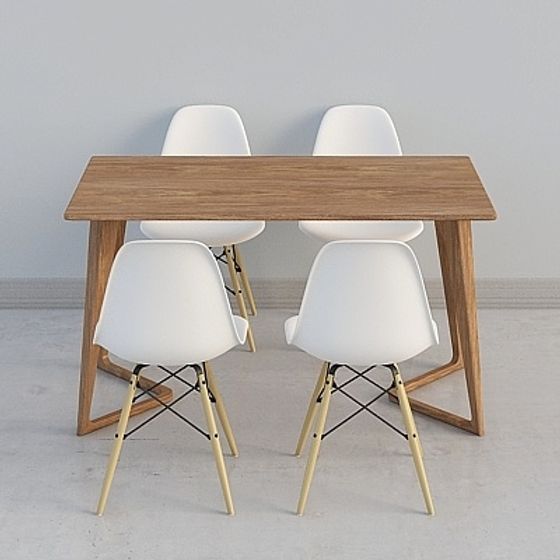 Elegant Wood Table with Four Chairs 3D model