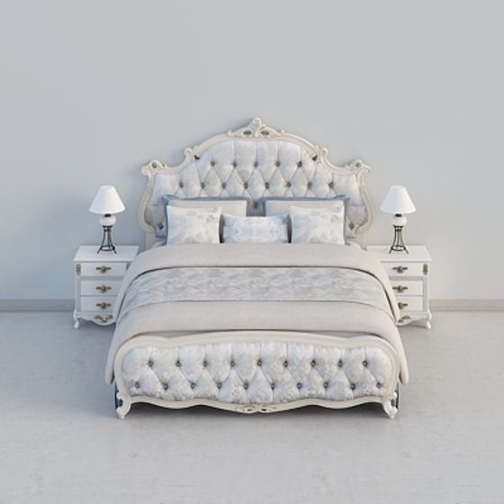Elegant European Style Bed 3D model