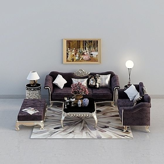 Royal Living Room Set 3D model for Luxurious Interiors