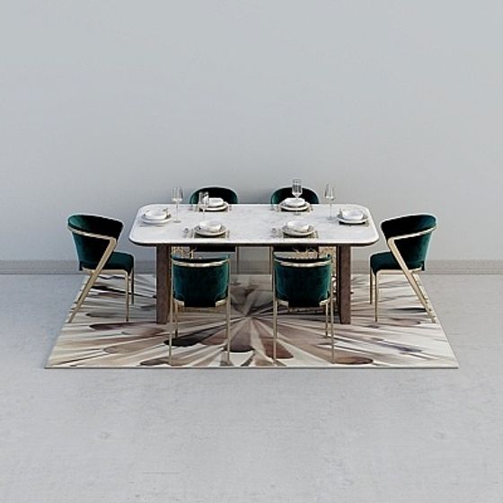 Square Dining Table and Chairs Set for Six Persons