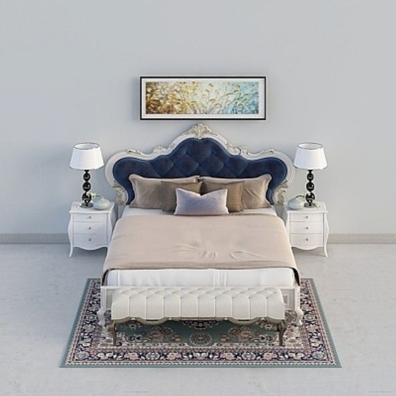 Elegant European Style Bed 3D model