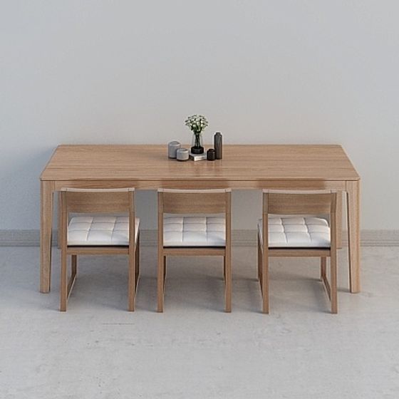 Wooden Dining Table and Chairs Set 3D model