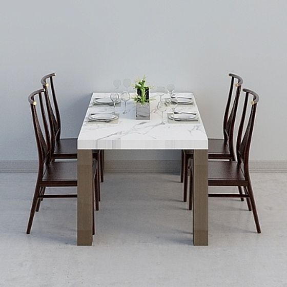 Elegant Marble Dining Table and Chairs 3D model