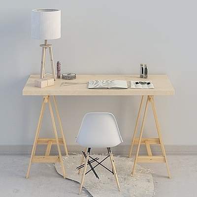 Nordic Style Desk and Chair Set 3D model