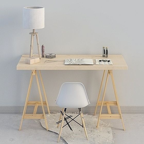 Nordic Style Desk and Chair Set 3D model
