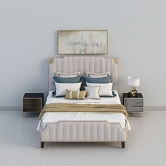 Luxurious Beige Leather Bed 3D model