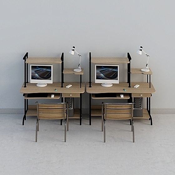 Modern Industrial Earth Color Computer Desk 3D Model
