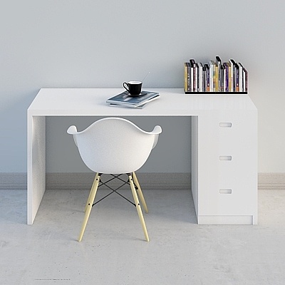 Moderna combinazione di scrivania in legno massello bianco