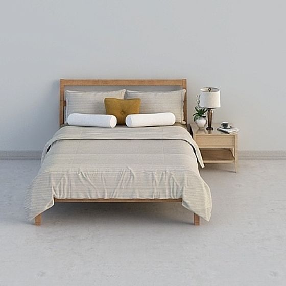 Simple Modern IKEA Wood Shelf Bed 3D Model for Cozy Rooms
