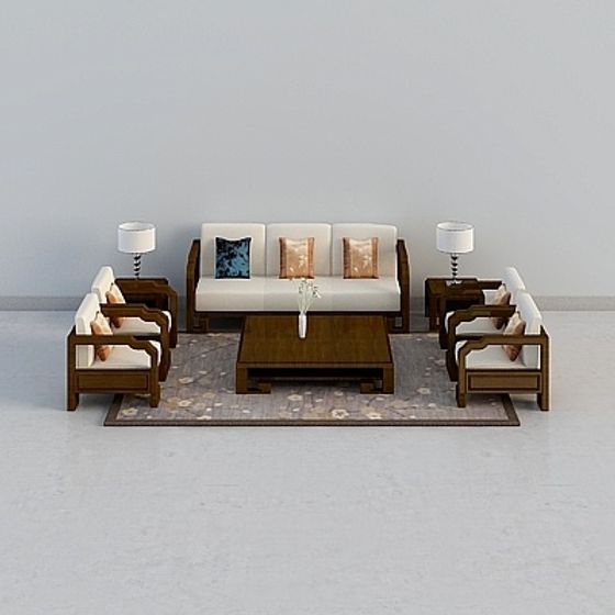 Earth Color Sofa Table 3D Model in Chinese Style