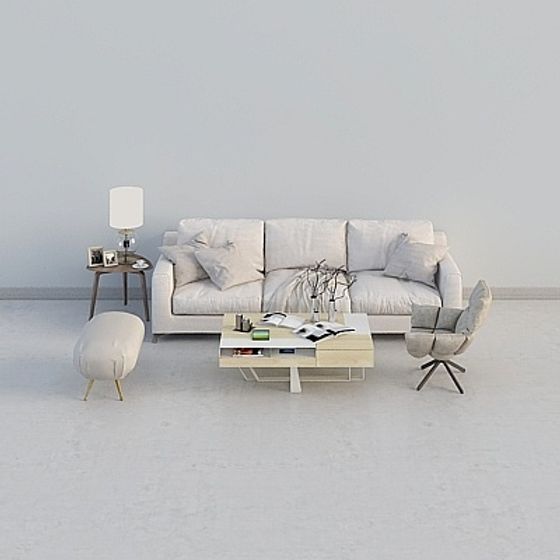 Fast Fabric Sofa Combination 3D Model in Earth Color