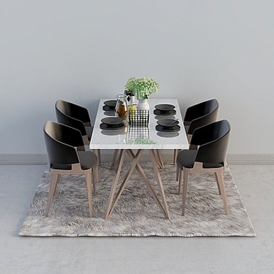 Modern Minimalist 3D Model Dining Table and Chair Set