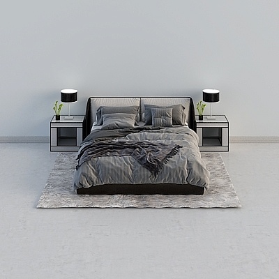 Modern cloth art bed bedside table table lamp combination 3D mod