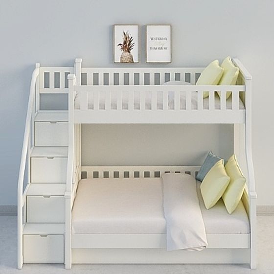 Elegant Low-Polygon Bunk Bed 3D model for Modern Bedrooms